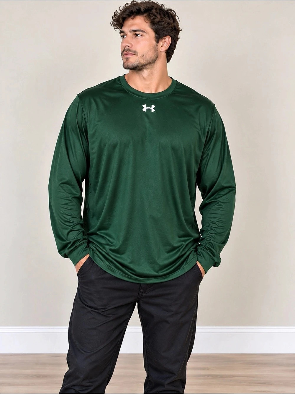 UNDER ARMOUR Men's Locker 2.0 Long Sleeve Performance Shirt Forest Green XL